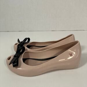 MINI MELISSA Girls Sz 1 Ultragirl Classy Jelly Shoes in Pink w Black Bow WORN